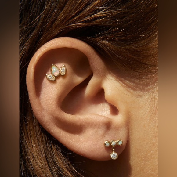 Pamela love Marquise Pear Stud Opal White Diamond 14k Gold earring - Picture 5 of 6